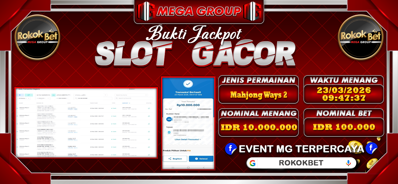Bukti JP situs Rokokbet hari Senin, 23 Maret 2026